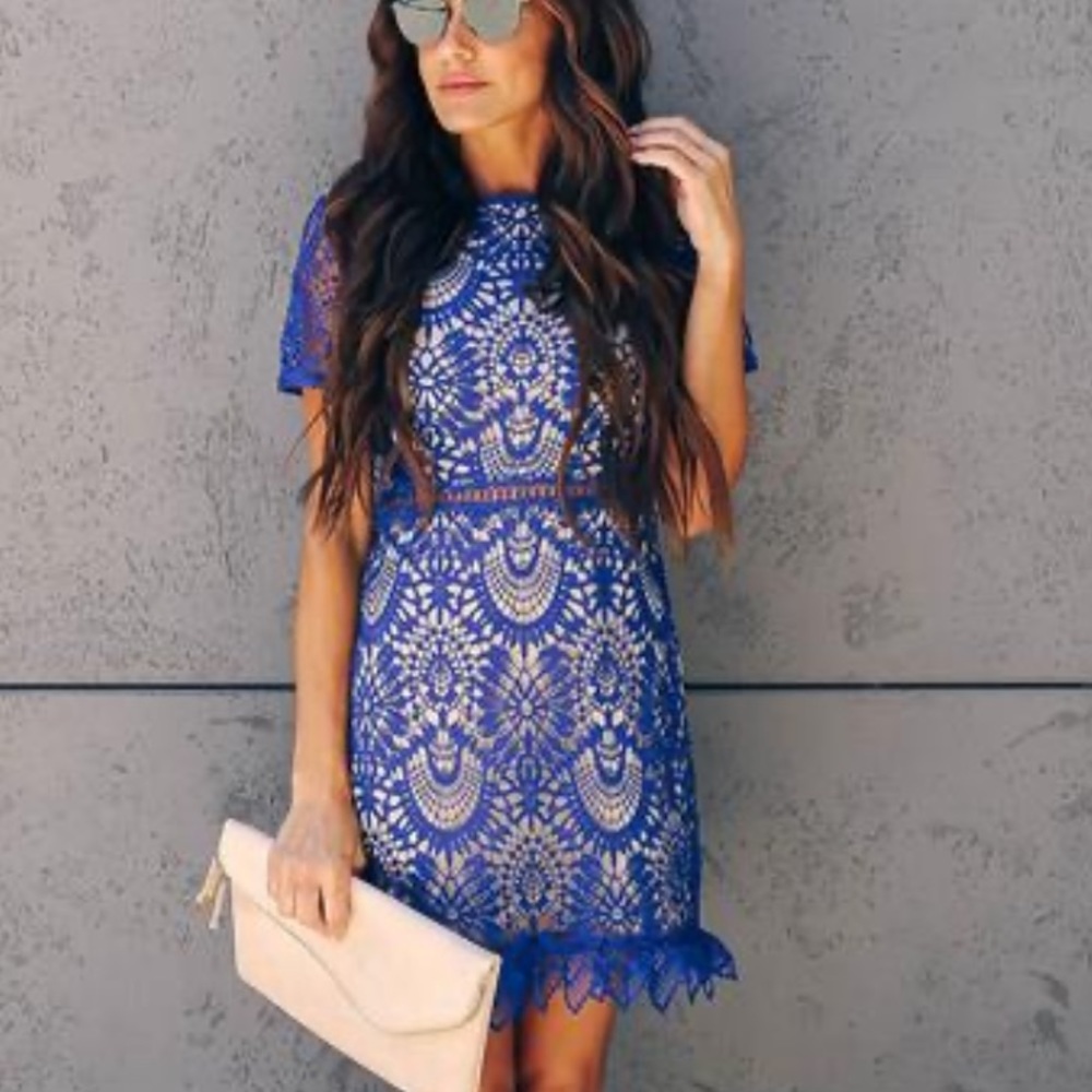 Vici Live Out Loud Crochet Lace Dress in Cobalt